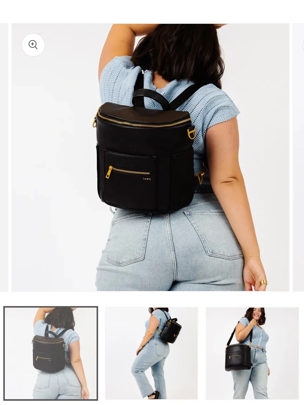 Fawn Design The Mini Black Faux Leather Backpack Diaper Bag Purse with Pockets
